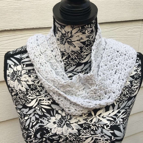 Scarf- Hand Crochet Silver Grey Glitter Scarf shimmering long light weig… - Picture 8 of 9